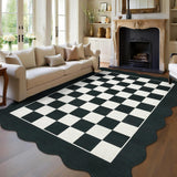 Garvee 8' x 10' Large Scalloped Checkerboard Area Rug, Washable Non-Slip Low-Pile Geometric Rug for Living Room & Bedroom, Black & White