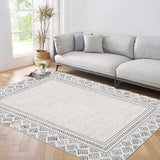 Garvee Area Rugs 8x10, Washable Rug, Foldable Rug for Bedroom Non Shedding Living Room Anti-Slip Rubber,Easy Care, Pearl Velvet Washed Back Folding Printed Carpet for Dining Room Creative Streak Pattern,Gray
