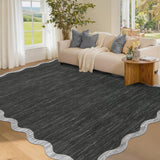 Garvee Scalloped Washable Rug 5x7 Black Non Slip Soft Low Pile Area Rug for Living Room Bedroom Dining Room Nursery
