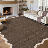 Garvee Scalloped Washable Area Rugs 9'x12' Brown Rug for Living Room Bedroom Dining Room Non-Slip Low Pile Stain Resistant Carpet