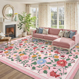 Garvee Washable Rugs 8x10 Area Rug Floral Non-Slip for Living Room Pink Ultra-Soft Low Pile Faux Wool - Pink