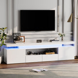 Garvee LED TV Stand for 75/80/85 Inch TV with RGB LED Lights, Power Outlets, Glass Storage Shelves for Living Room & Bedroom, Modern High Gloss Black - White