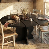 Garvee 47"-63" Extendable Round Oval Dining Table with Wider Legs and Sturdy Metal Frame for Kitchen and Dining Room, Retro Black, Space Saving - Retro Black