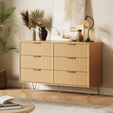 Garvee Fluted Dresser with 6 Drawers for Bedroom, Wooden Chest with Metal Handles, 47" Wide, Natural Oak Finish - Natural