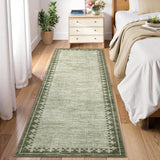 Garvee Modern Bordered Runner Rug 2x6 Non Slip Low Pile Green for Hallway Kitchen Bedroom Living Room Nursery Laundry - Green
