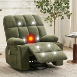 Garvee Ultra-Comfort Oversized Massage Recliner Chair with Heat, Manual Swivel Rocker for Living Room, Lumbar Support, Side Pockets & Dual Cup Holders, Big and Tall, Plush Fabric - Green