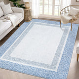 Garvee Bordered Light Blue 10x13 Modern Area Rug – Non-Slip, Stain-Resistant, Low-Pile, Soft Accent Carpet for Living Room, Bedroom, Office, or Home Decor
