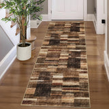 Garvee 2' x 6' Distressed Patchwork Runner Rug, Washable Non-Slip Soft Low-Pile Geometric Rug for Hallway, Kitchen & Entryway, Reddish Brown