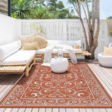 Garvee Outdoor Plastic Straw Rug Reversible Waterproof Patio Rug 8x10 Floral Orange Portable Camping Mat - Floral Orange