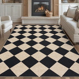 Garvee 9x12 Checkered Easy Jute Rugs Non-Slip Backing Machine Washable Large Rugs Black for Bedroom Patio Dining Room Backyard