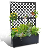 Garvee Metal Planter Box with Trellis, 71"x47"x12" Raised Garden Bed for Outdoor Flowers and Vegetables, Rust-Resistant Galvanized Metal, Privacy Screen, Drainage Holes - Black-Diagonal Checkered Pattern