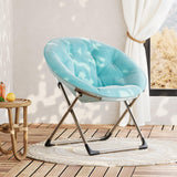 Garvee Comfy Oversized Saucer Chair Soft Plush Fabric Foldable Reading Lounger for Adults Blue X-Large Metal Frame - Blue With Gold Legs 200 (Long Plush 1127)