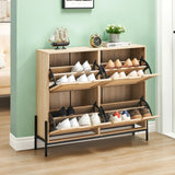 Garvee Rattan Shoe Cabinet 4 Door Adjustable Shelves Entryway Storage Holds 20 Pairs Modern Design