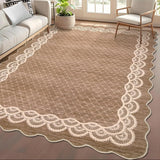 Garvee Scalloped Coffee 5x7 Washable Rugs Modern Geometric Living Room Rug, Stain-Resistant Faux Wool Floor Cover for Bedroom, Office, Kitchen