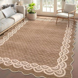 Garvee Scalloped Coffee 9x12 Washable Rugs, Modern Neutral Living Room Rug, Large Washable Farmhouse Carpet for Bedroom Apartment Nursery