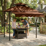 Garvee 8' x 5' Grill Gazebo Canopy with Extra 7' x 3' Awning, Heavy Duty Steel Frame, Outdoor Patio BBQ Brown - Cooffee