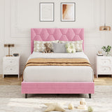 Garvee Twin Size Platform Bed Frame with Upholstered Headboard Pink Velvet, Wooden Slats Support, No Box Spring Needed, Easy Assembly - 