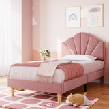 Garvee Twin Platform Bed Frame, Velvet Upholstered Platform Bed Frame with Height Adjustable Headboard, Strong Wood Slat Support, Solid and Stable, Easy to Assemble (Pink)