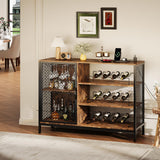 Garvee 42 in Industrial Coffee Bar Cabinet with LED Lights and Power Outlets, Rustic Brown, Home Dining Living Room - Rust Brown