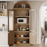 Garvee Arched Bookcase with Doors Modern 6-Tier Bookshelf Wooden Display Cabinet Farmhouse Storage Shelves for Living Room Kitchen Office 71.65"x29.92"x15.83" Natural Wood - Natural/Ratten