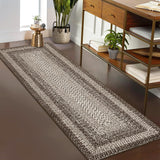 Garvee Bordered Camel 2x8 Runner Rug Braided Print Farmhouse Rug, Runner Washable Non Slip, Low Pile Kitchen Rugs Entryway Runners Laundry Mat Non-Shedding Foldable Thin Bedside Carpet