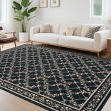Garvee 5x7 Area Rugs Washable Boho Floral Rug Non Slip Soft Rug for Living Room Bedroom Dining Room Black