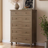 Garvee 47" Tall Vintage 6 Drawer Dresser with Carved Handles and Tapered Legs for Bedroom, Living Room, Entryway, Light Brown - Light Brown