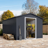 Garvee 8x15 ft Storage Shed, Galvanized Steel Outdoor Shed, Lockable Doors, Backyard, Dark Grey - Gray
