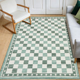 Garvee 5x7 Checkered Area Rug, Washable Soft Rugs for Living Room, Modern Geometric Non Slip Low Pile Carpet, Green