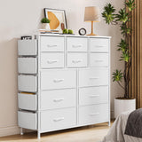 Garvee White 12 Drawer Fabric Dresser with Side Pockets for Bedroom, Closet, Living Room, Hallway - Spacious, Sturdy, Easy Clean