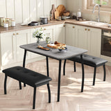 Garvee 3-Piece Retro Dining Set With Space-Saving Table & 2 Upholstered Benches For Apartments, Studios, Small Spaces, Grey