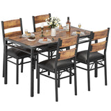 Garvee Dining Table Set for 4 with Upholstered Chairs, Compact Bistro Table, Space-Saving, Retro Brown, Small Kitchen & Apartment