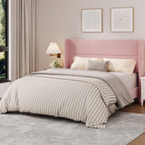 Garvee Queen Size Bed Frame with Wingback Headboard, Velvet Upholstered Platform Bedframe, Pink, 8'' Under-Bed Storage Space, Easy Assembly - Pink