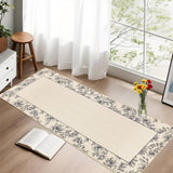 Garvee Entryway Bathroom Rug 2x6 Washable Non Slip Leaf Print Runner Soft Low Pile Ultra Thin Carpet Beige
