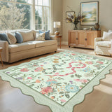 Garvee Scalloped Washable Rugs 10x13 Green Non Slip Farmhouse Floral Area Rug for Living Room Bedroom Nursery