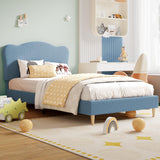Garvee Upholstered Full Size Bed Frame for Kids with Scallop Headboard, Blue, Sturdy Platform Bed, No Box Spring Needed