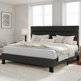Garvee King Size Platform Bed Frame with Adjustable Linen Fabric Upholstered Headboard, Wooden Slats Support, Dark Grey, Heavy Duty Mattress Foundation