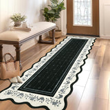 Garvee 2x6 Runner Rug Scalloped Kitchen Runner Non Slip Washable Black Soft Low Pile Accent Carpet - Black
