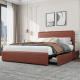 Garvee Upholstered Platform Bed Frame with Headboard, Faux Leather, Full Size, Brown, Storage Drawers, Wood Slat Support - Brown