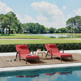 Garvee 2-Piece Rattan Patio Folding Chaise Lounge with 5-Position Adjustable Backrest for Poolside Outdoor Use, Red - Red