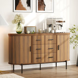Garvee 59in Sideboard Buffet Cabinet Walnut, Fluted Credenza Storage, Media TV Console Table for Living Room Kitchen - Walnut