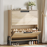 Garvee Narrow Shoe Cabinet with 2 Flip Drawers for Entryway, Hallway, Living Room, Oak, Space-Saving, Metal Legs, 31.5in W x 36.9in H