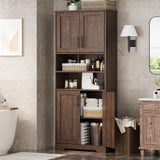 Garvee Bathroom Cabinet Farmhouse Storage Cabinet with Glass Doors Adjustable Shelves for Kitchen Living Room Dining Room 67" Reddish Brown - Reddish Brown-67" H