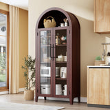 Garvee Arched Kitchen Pantry Cabinet With Adjustable Shelves And Large Glass Doors For Kitchen Dining Living Room Walnut - Walnut