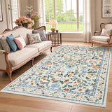 Garvee Washable Rug 6x9 Low Pile Farmhouse Floral Rug Non-Shedding Indoor Foldable Carpet Green