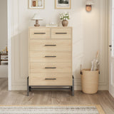 Garvee 6 Drawer Dresser Freestanding Wooden Storage Chest for Bedroom Living Room Entryway 46.6 in Natural Oak