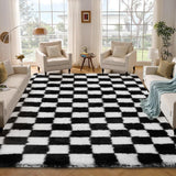 Garvee Checkered Rug 4x6 Super Soft Shaggy Rug Black-White for Living Room Bedroom Kids Room - Black