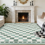 Garvee 9x12 Checkered Area Rug Washable Soft Rugs for Living Room Modern Geometric Non Slip Low Pile Carpet Bedroom Dining Room Green - Green
