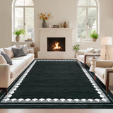 Garvee Washable 8x10 Area Rug Solid Black Non Slip Low Pile Stain Resistant Modern Border Carpet for Living Room Bedroom Dining Room