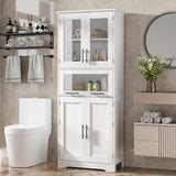 Garvee Tall Bathroom Cabinet with Glass Doors and Adjustable Shelf for Laundry Living Room Kitchen Pantry, 67 in, White
